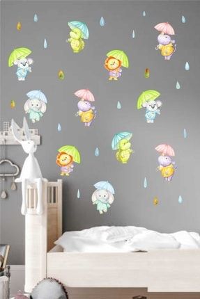 Şemsiyeli Sevimli Dostlar Çocuk Odası Duvar Sticker Seti d2728