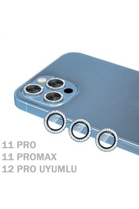 Iphone 11 Pro Max / 11 Pro / 12 Pro Uyumlu Taşlı Kamera Koruyucu Renkli Taşlı [3'lü Set] 11ProMax