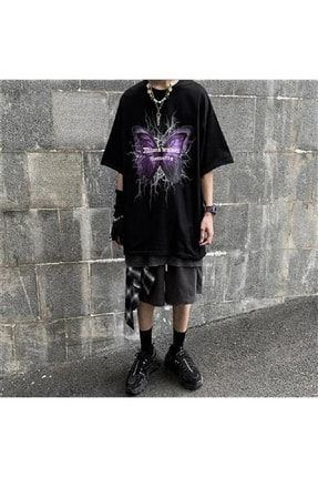 Gothic Harajuku Butterfly Siyah Oversize Unisex T-shirt Oldeys12314