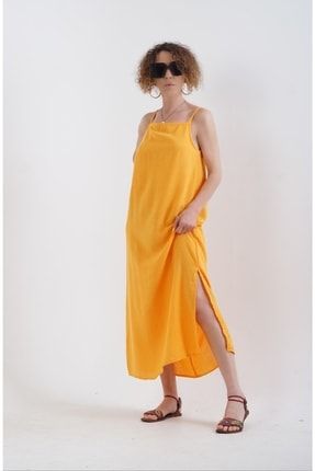 Oranj Askılı Yırtmaçlı Elbise 010.ELB.0213