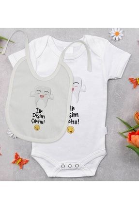 Bk Kids Ilk Dişim Çıktı Tasarımlı Bebek Body Zıbın Ve Mama Önlüğü Hediye Seti - Model 1 Bitmeyen119816