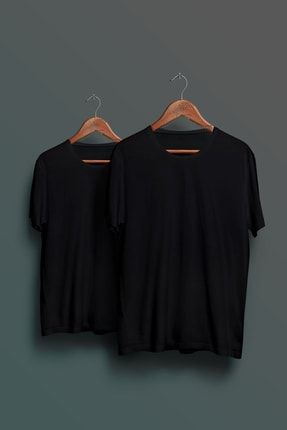 Slim Fit Likralı Unisex Siyah Tişört Ikili Paket GÇC-001