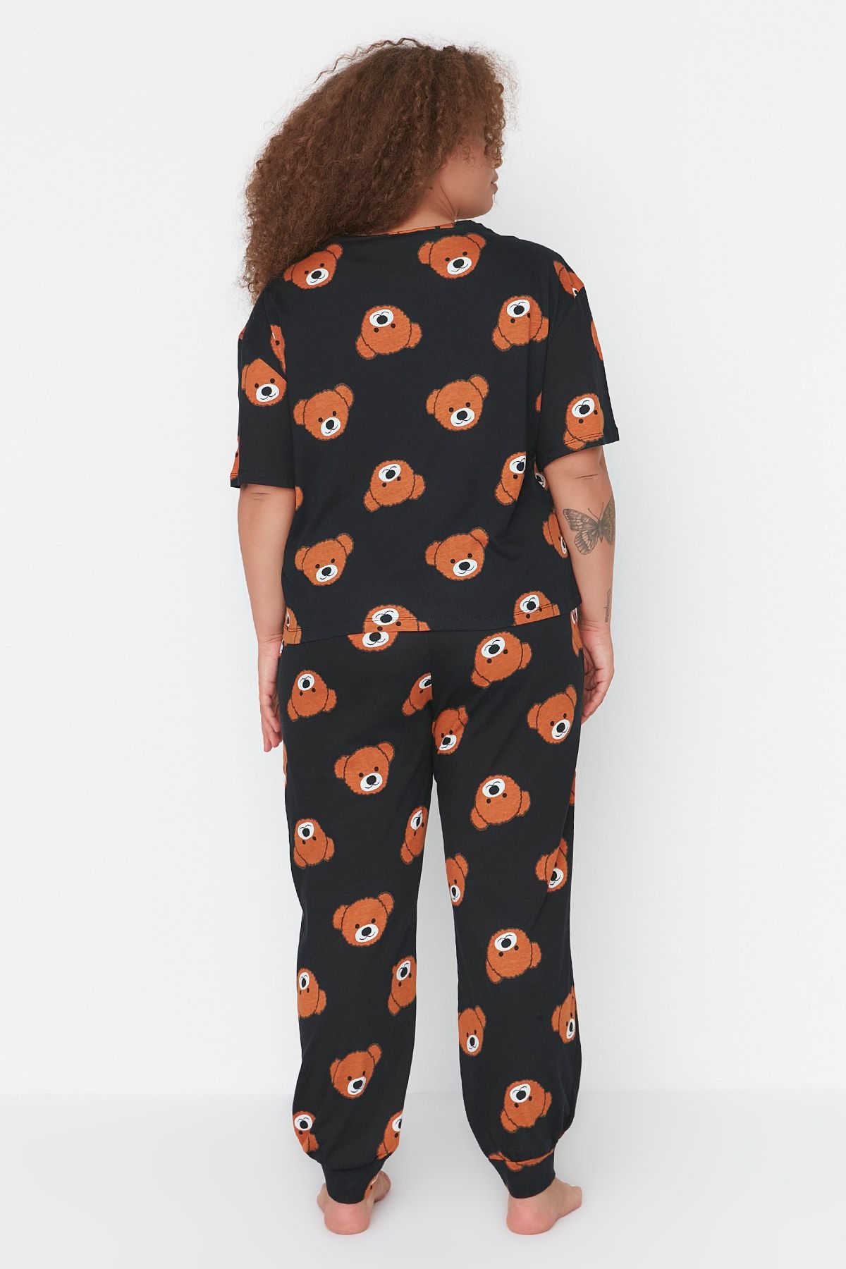 Trendyol Curve-Anthracite Teddy Bear Patterned Knitted Pajamas Set TBBAW23AI00039 5