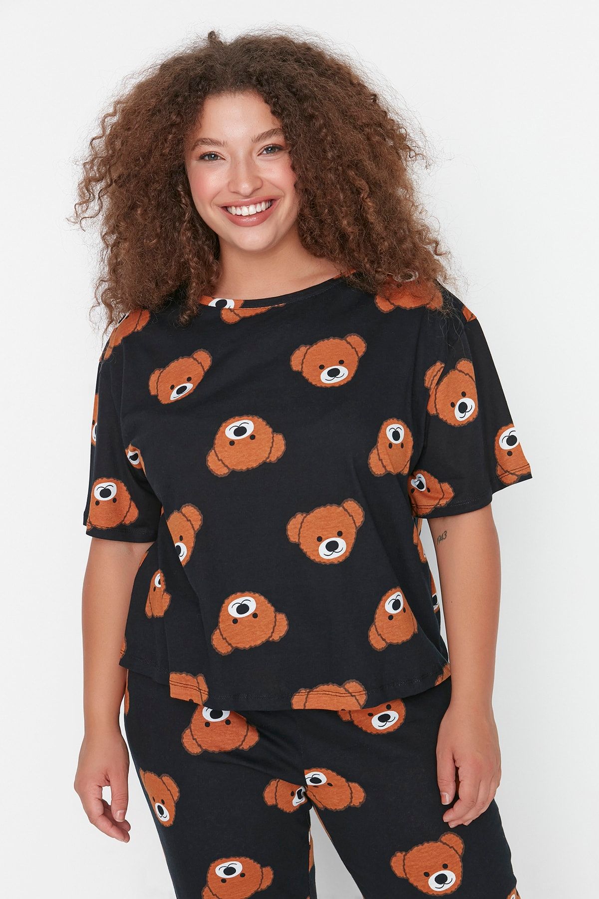 Trendyol Curve-Anthracite Teddy Bear Patterned Knitted Pajamas Set TBBAW23AI00039 3