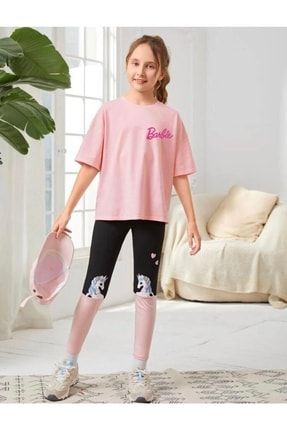 Çocuk Unisex Oversize Pembe Barbie Baskılı T-shirt barbie-