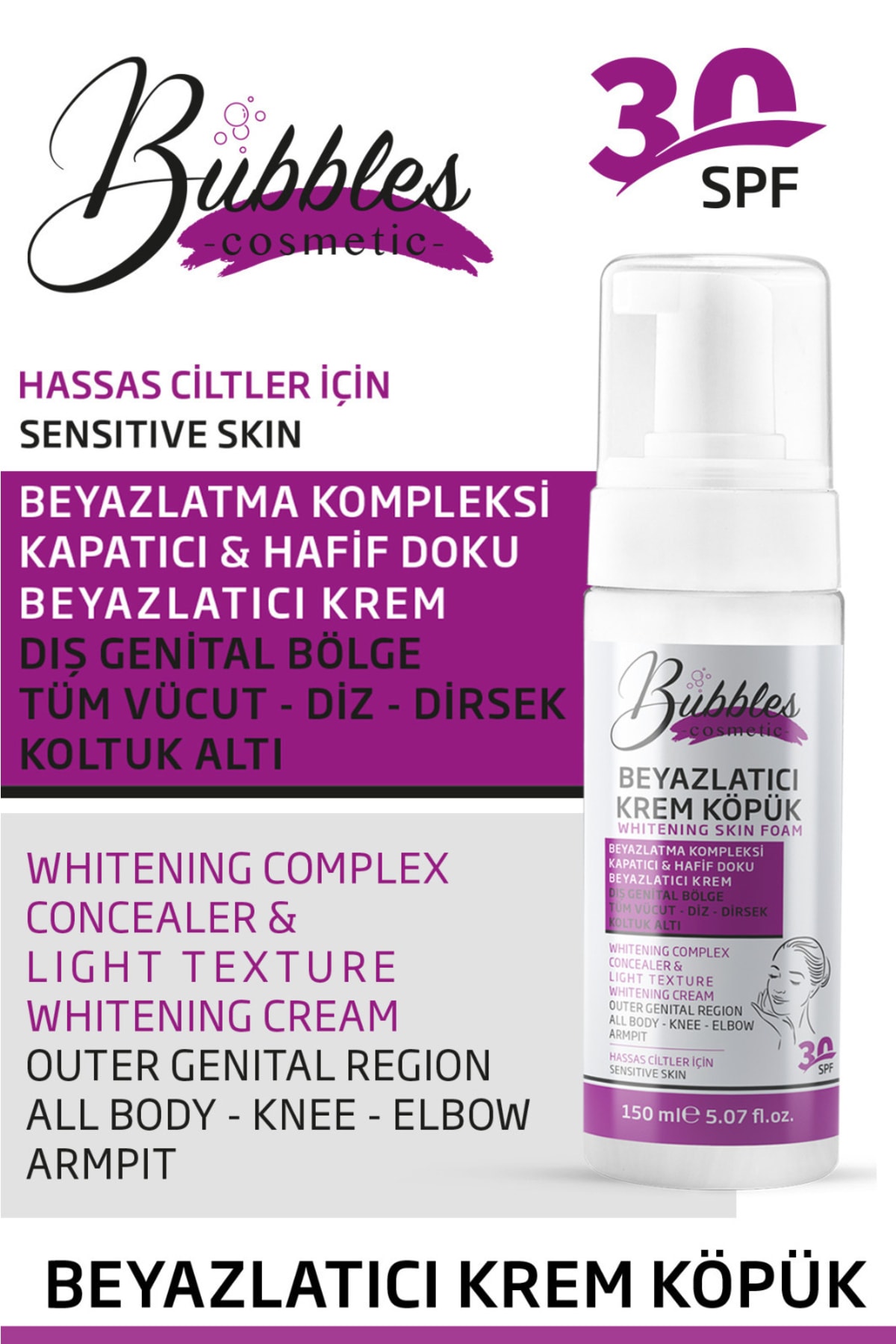Cilt Beyazlatıcı Krem 30+ Spf- Kararma Leke Karşıtı Aydınlatıcı Parlatıcı Etkili 150 Ml — bsbubbles beyazlatıcı — تصویر 5 از 6