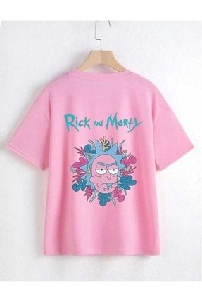 Çocuk Unisex Oversize Pembe Rick And Morty Arka Baskılı T-shirt rickandmorty-