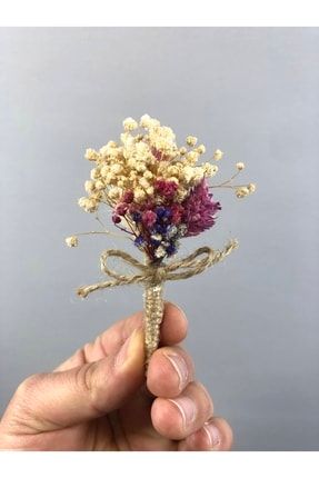 Mor Karışık Renkli Otlu Damat Yaka Çiçeği 10 Adet BRIDEYAPAY-1148