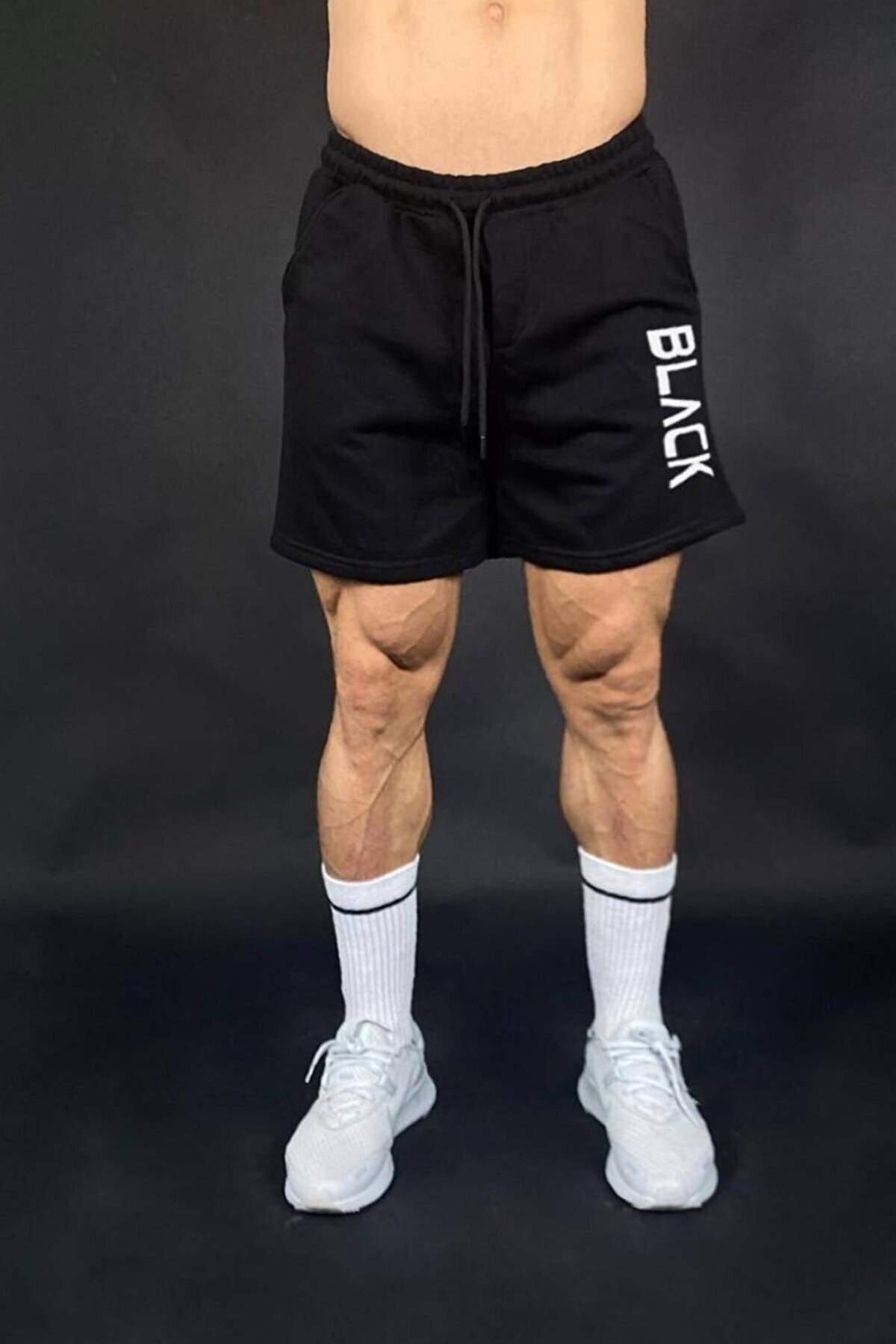 Genel Markalar  Black Yazılı Baskılı Regular Fit Siyah Cepli Erkek Şort