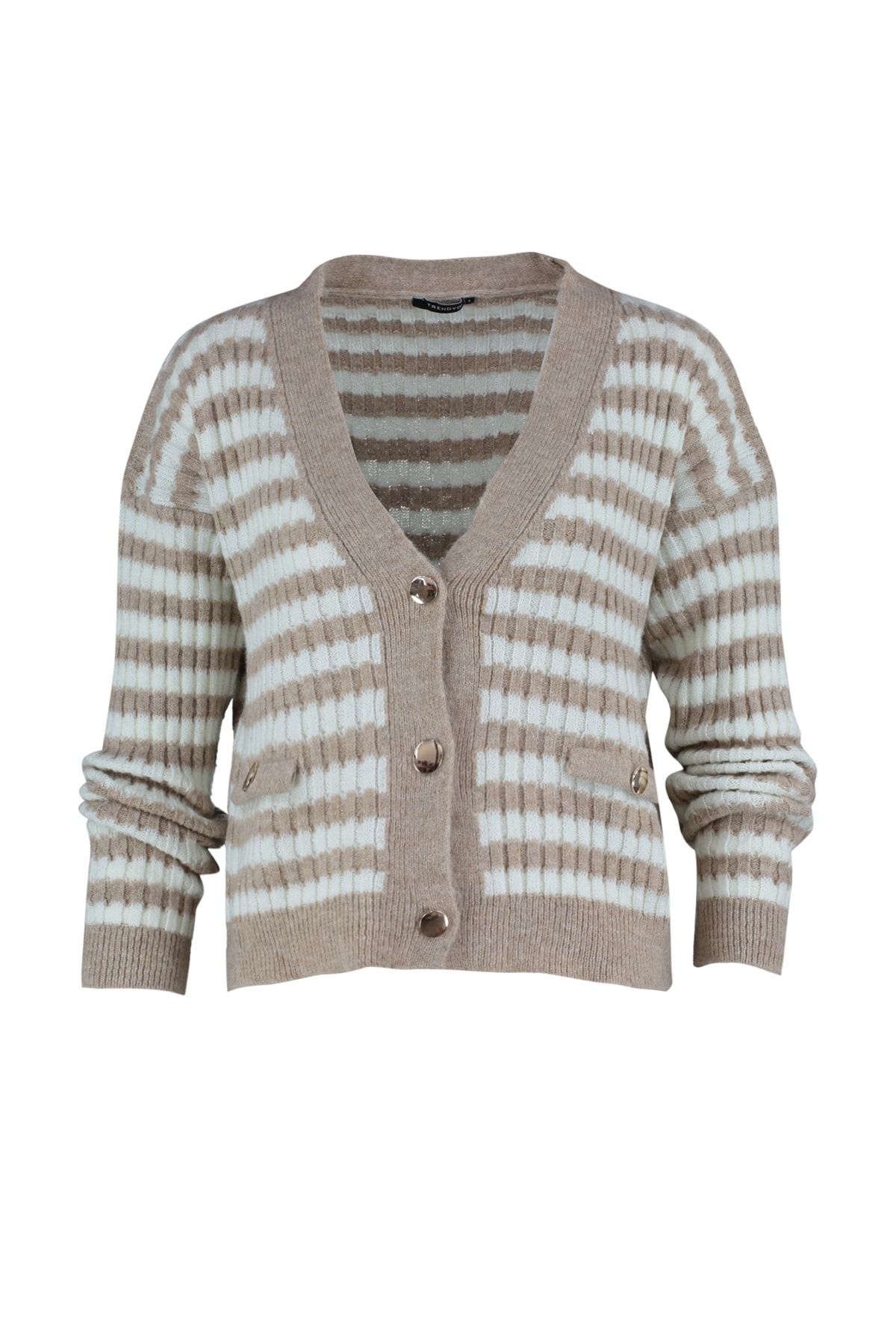 Trendyol Collection-Плетена жилетка с камилски райета с мека текстура - TWOAW23HI00266 7