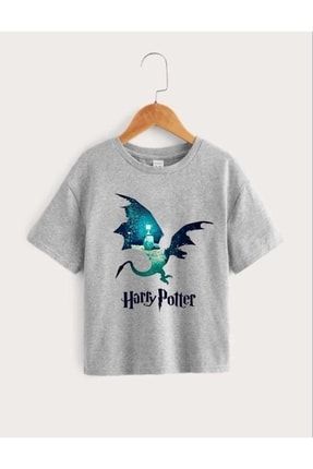 Çocuk Unisex Oversize Gri Harry Potter Baskılı T-shirt harry-
