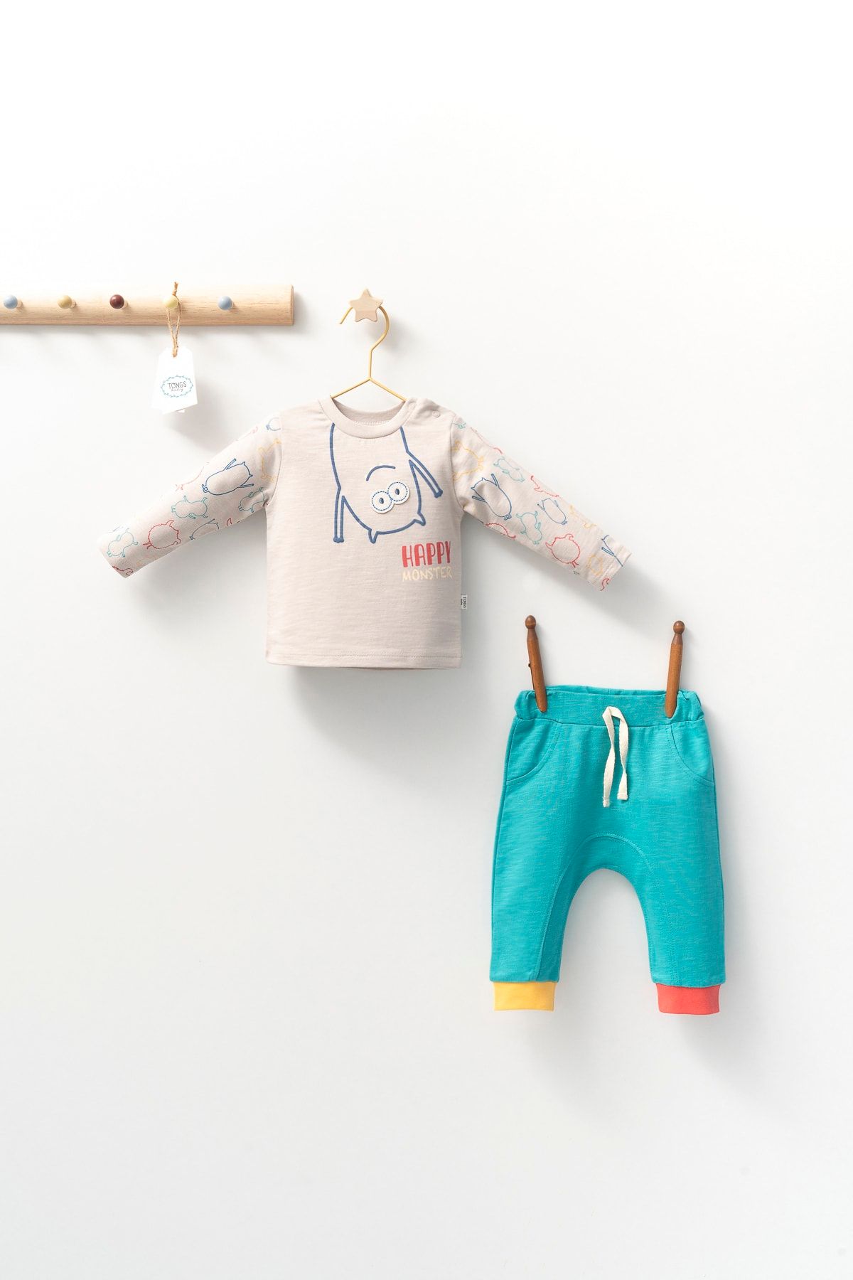 Tongs Baby ست 2 عددی هیولاهای پنبه ای ارگانیک هدیه نوزاد پسر