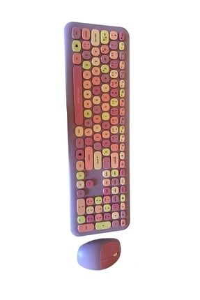 Kablosuz Klavye Mouse Set Pembe Karışık Mor Renk Renkli EYEKLVY