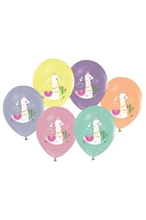 15 Adet Balon Lama Kaktüslü Baskılı Makaron Renkli LAMA15