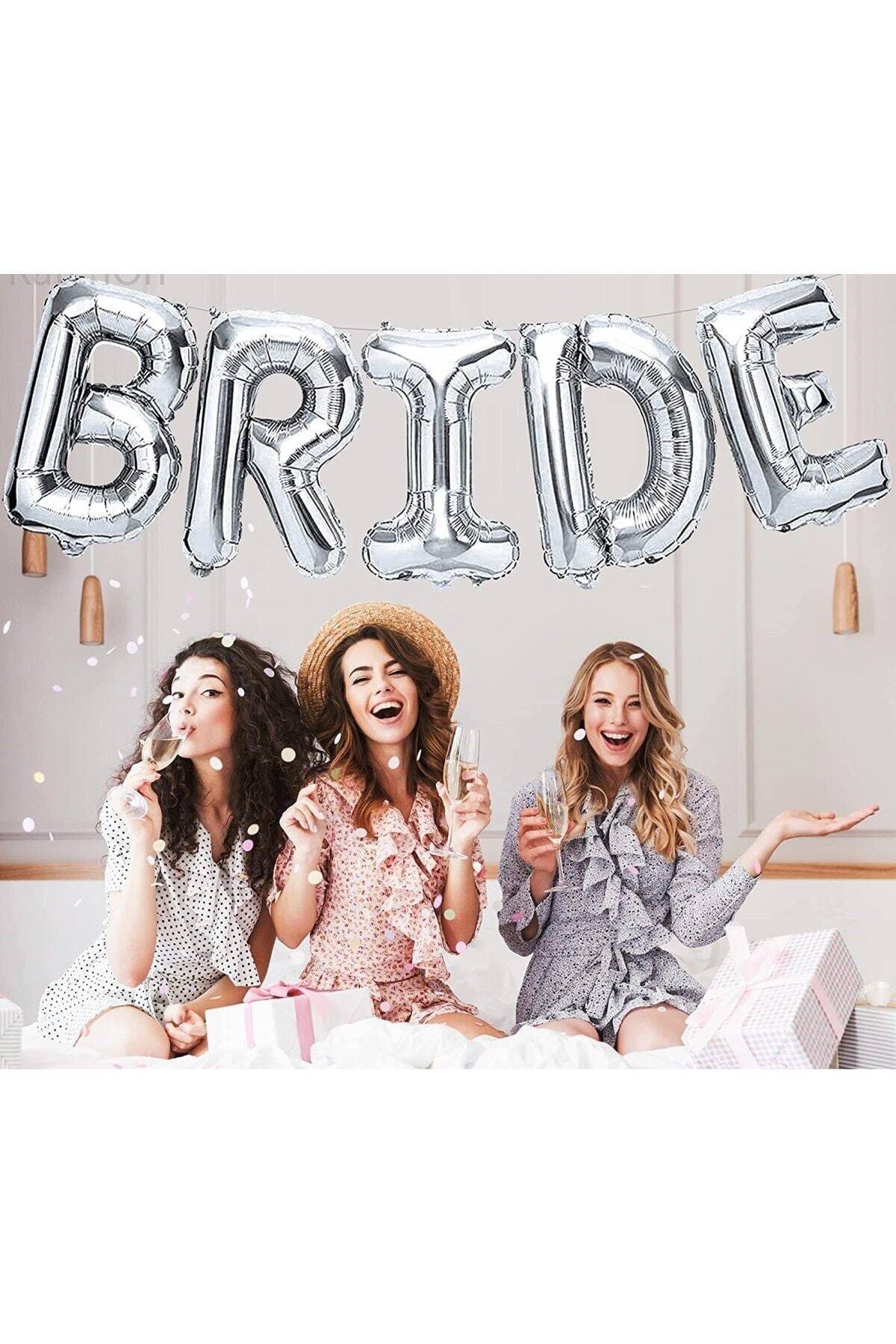 Huzur Party Store Bride Yazılı Folyo Balon Konsept Gümüş Renkli Gri Silver Bekarlığa Veda Partisi Her Harf 80 Cm