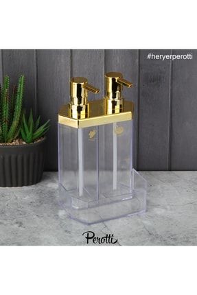 Perotti 2 Li Akrilik Gold Sıvı Sabunluk Deterjanlık Mutfak Banyo Seti yz.13126