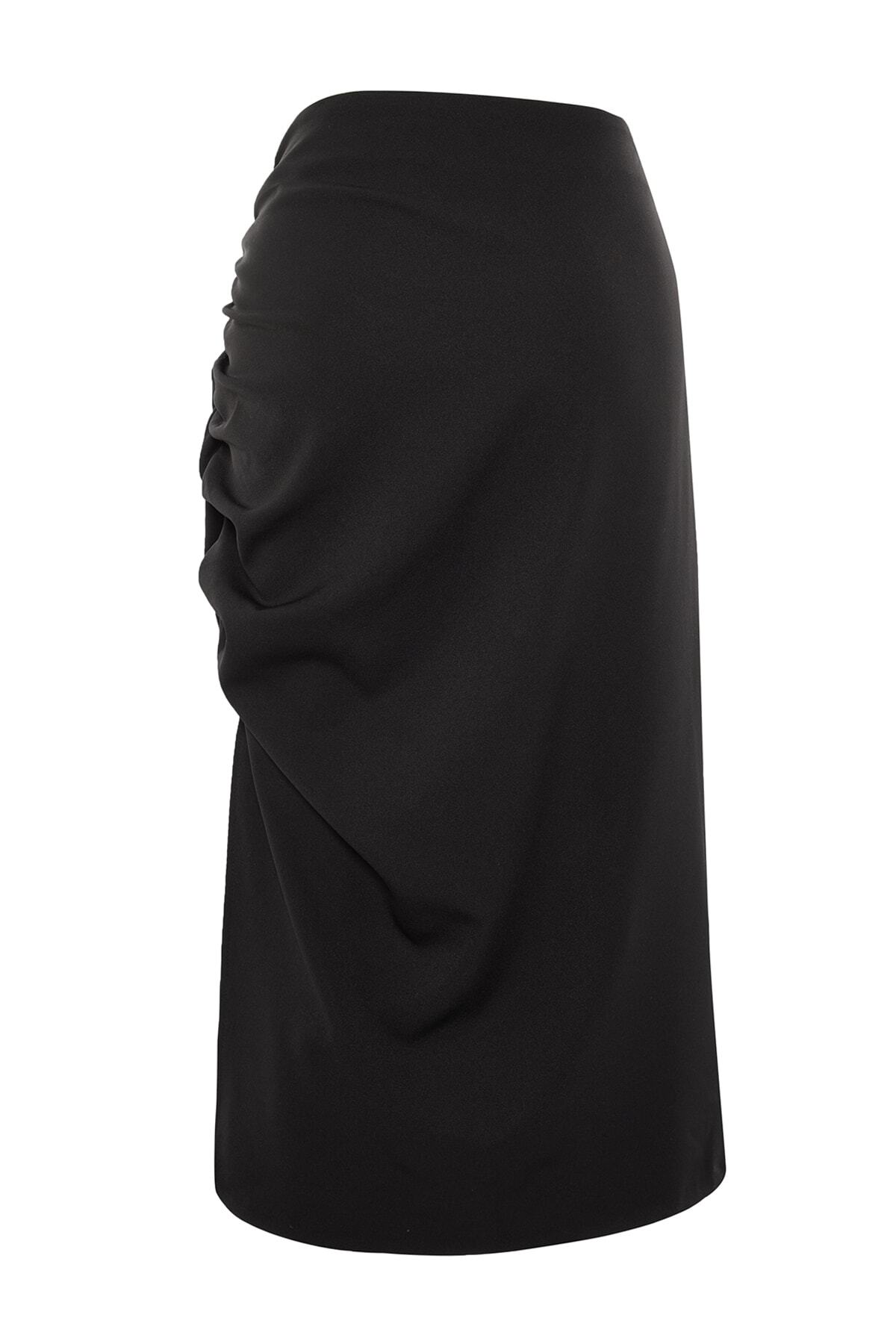 Trendyol Curve-Detailní tkaná sukně s černým bočním volánem TBBAW23AZ00006 7