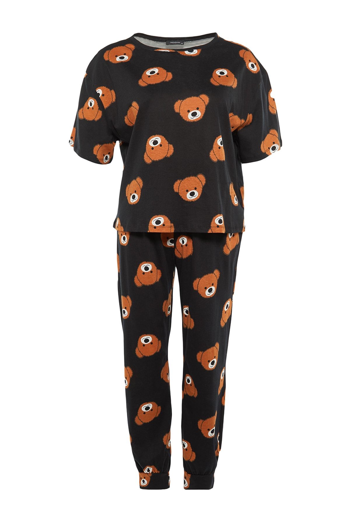 Trendyol Curve-Anthracite Teddy Bear Patterned Knitted Pajamas Set TBBAW23AI00039 6