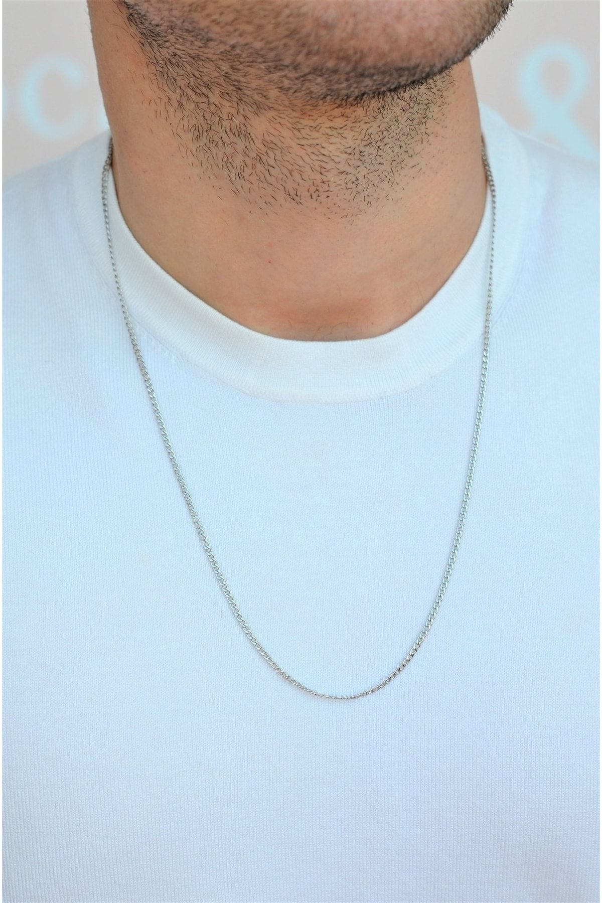 Mens thin silver discount necklace