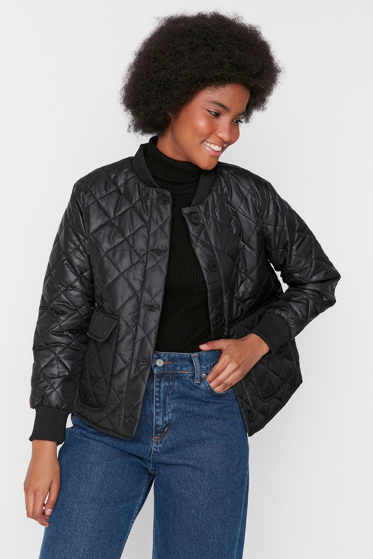 Trendyol Collection Winterjacke Schwarz Bomberjacken Fast ausverkauft