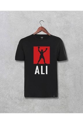 Unisex Siyah Muhammed Ali Klasik Tasarım Baskılı T-shirt 33515137212103