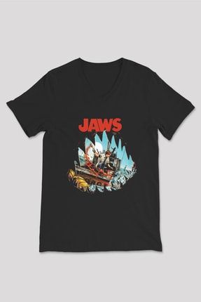 Jaws Siyah V Yaka T-shirt VT8173