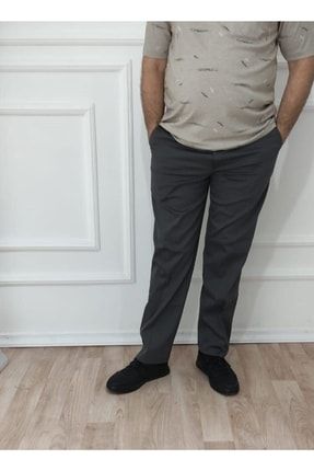 Erkek Büyük Beden Klasik Rahat Kalıp Gri Keten Pantolon MODA21