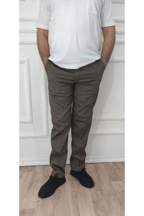 Erkek Büyük Beden Klasik Rahat Kalıp Toprak Rengi Keten Pantolon MODA21