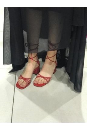 Kırmızı Ipli Ve Bilekten Bağlamalı Az Topuklu Kadın Ayakkabı 263