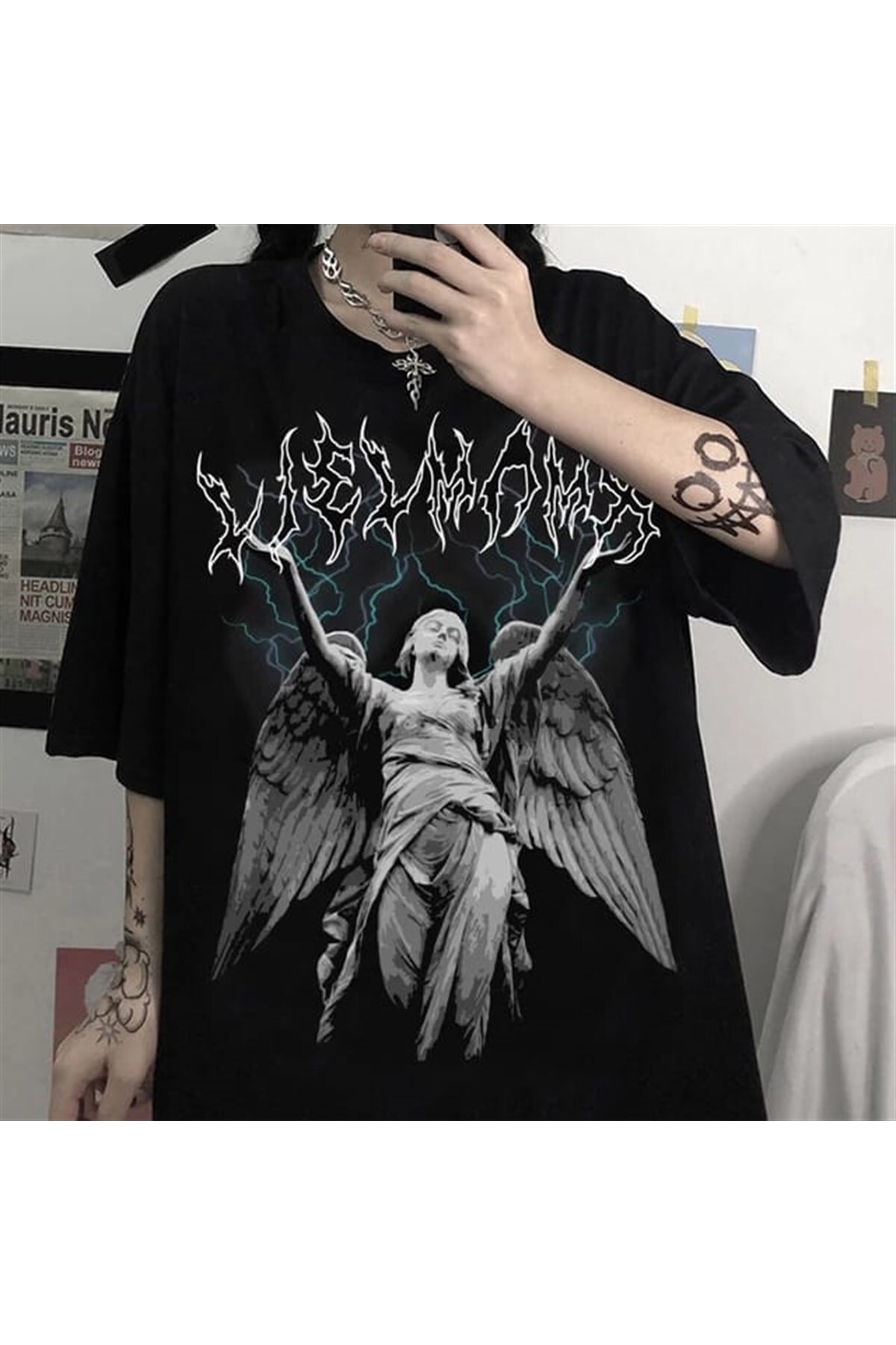 Genel Markalar Emo Lightning Angel Unisex Oversize T-shirt