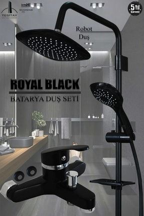 Banyo Bataryası Siyah Renk Duş Musluk Armatür Robot Duş Seti Banyo Duş Başlığı Spiral Takımı Armatür VB-90565