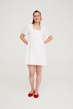 Hamile Beyaz Elbise 1066 VAV1066-0002
