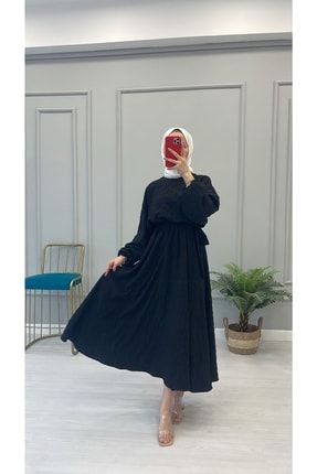 Siyah Karpuz Kol Tesettür Elbise 8161