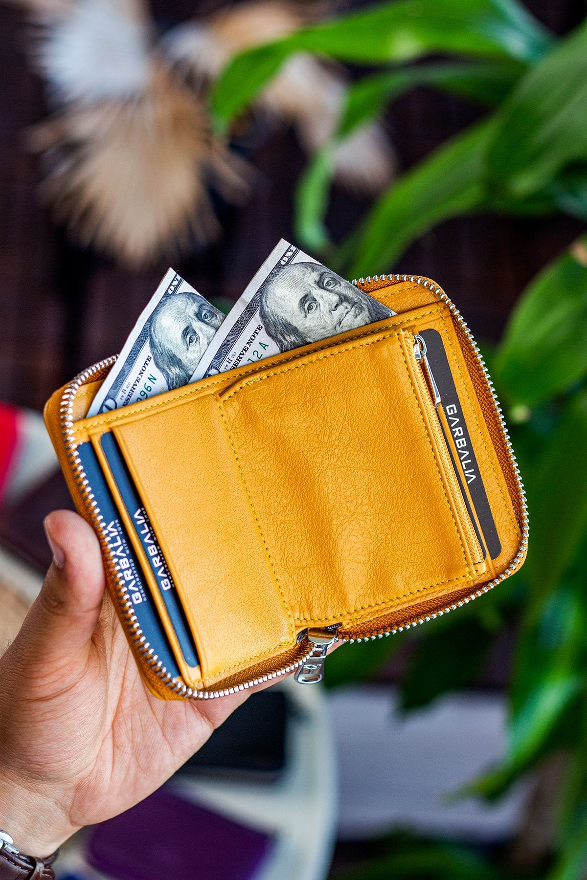 Garbalia Sydney Genuine Leather Zippered Unisex Mustard Yellow Wallet with Coin Compartment
