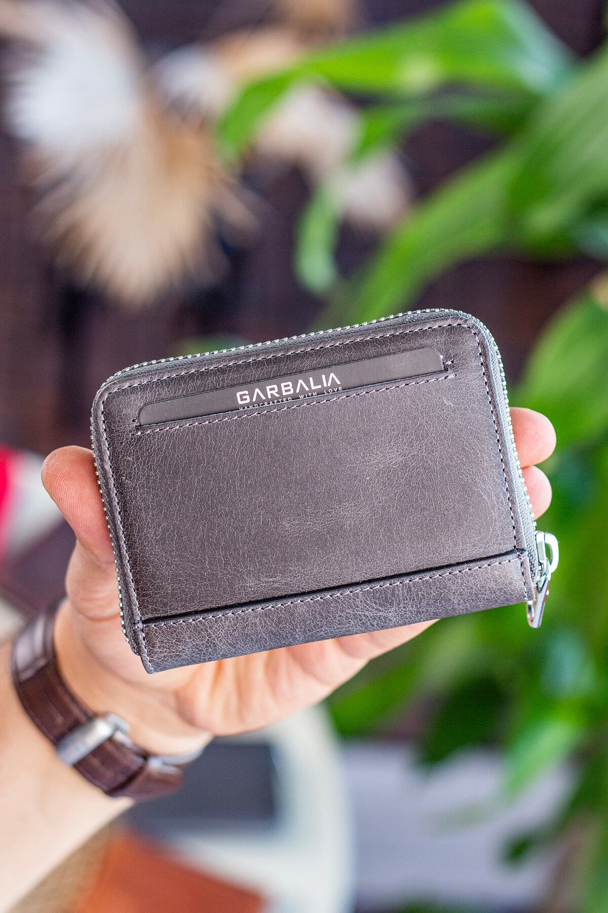 Garbalia-Sydney Genuine Leather Zippered Unisex Crazy Gray Wallet with Coin Compartment 5