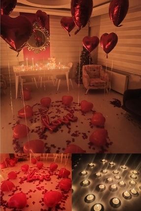 Kalp Mum Love Ve Kalp Balon Gül Yaprağı, Tealight Mum Süsleme Sevgililer Günü Evlilik Teklifi BYS000001270