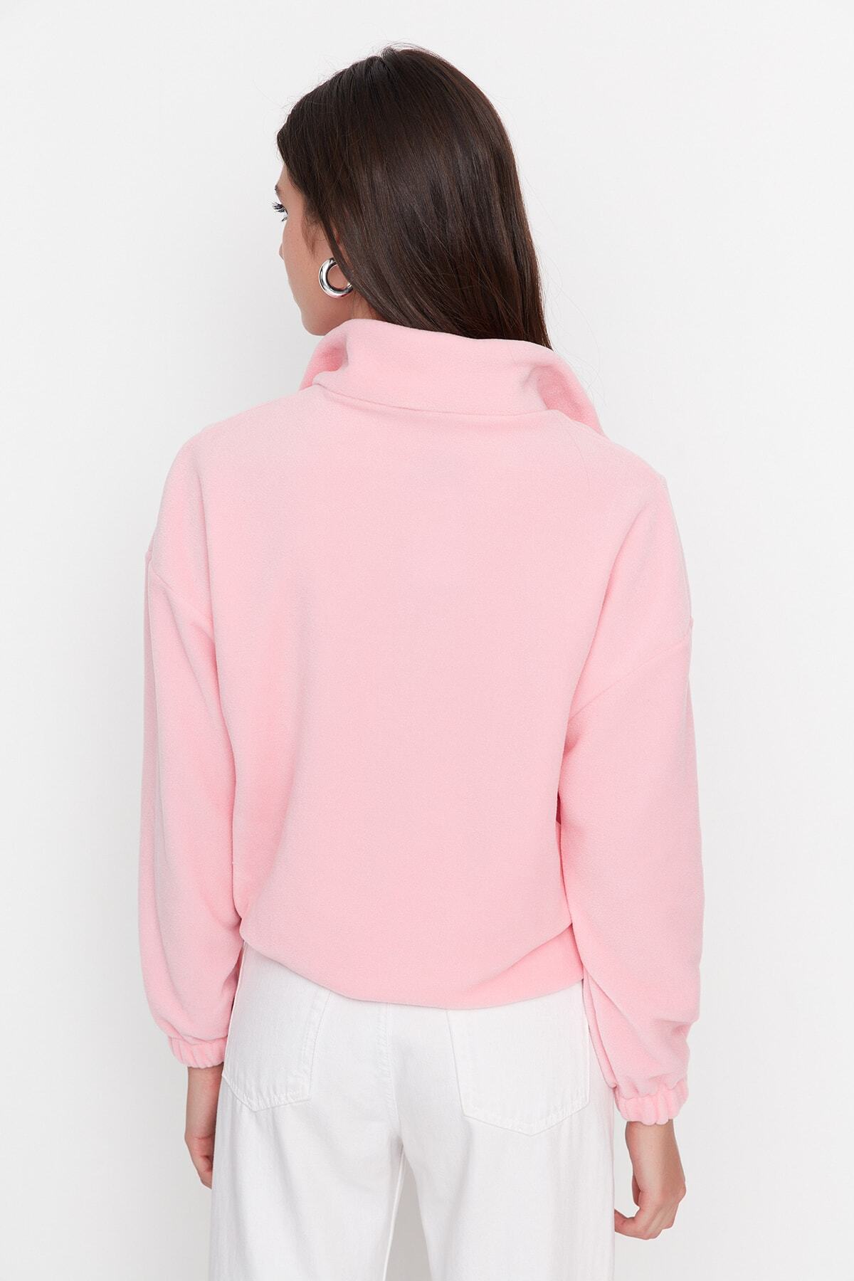 Trendyolmilla  Açık Pembe Fermuar Detaylı Polar Örme Sweatshirt TWOAW21SW0758 - Görsel 9