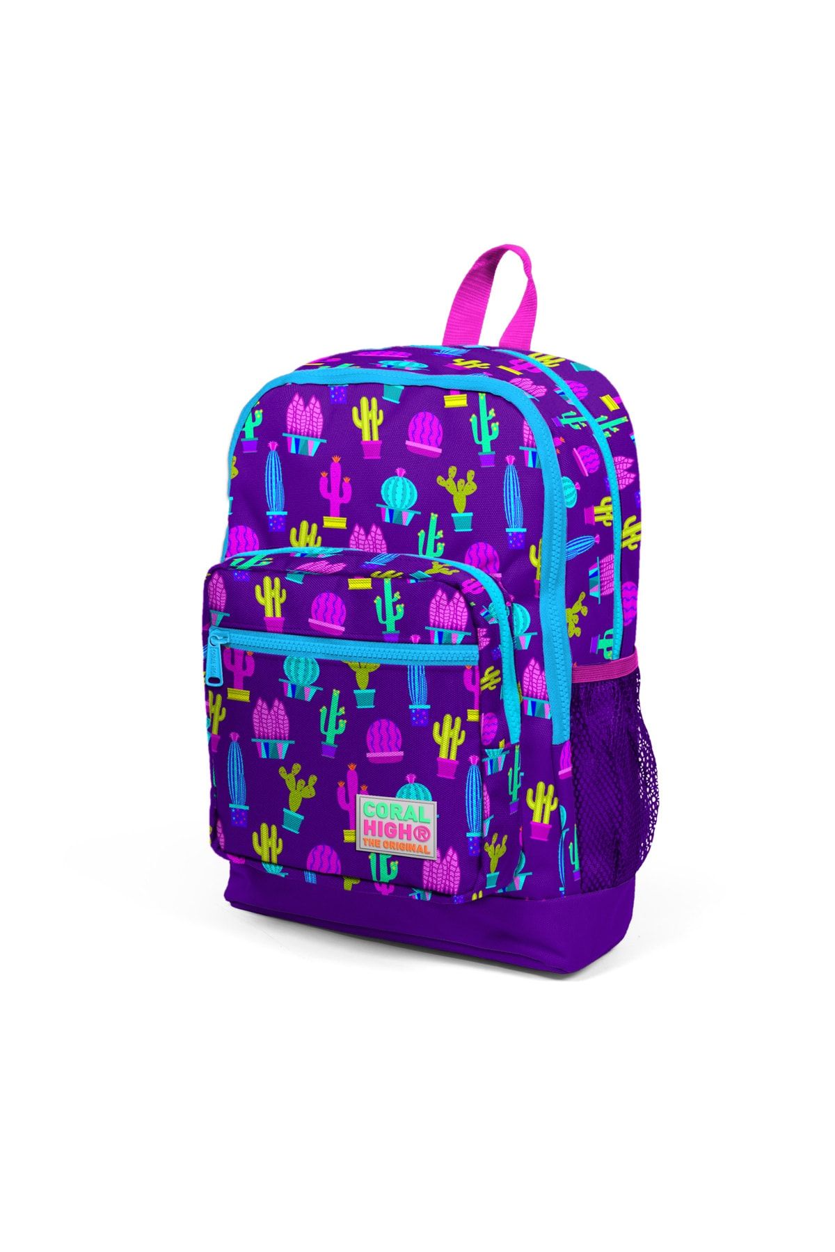 Coral High Kids Purple Pink Cactus Patterned Four Compartment
