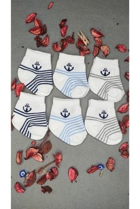 Çapalı Deniz Desenli Pamuklu 6'lı Erkek Bebek Çorabı 0-6 Ay 00406