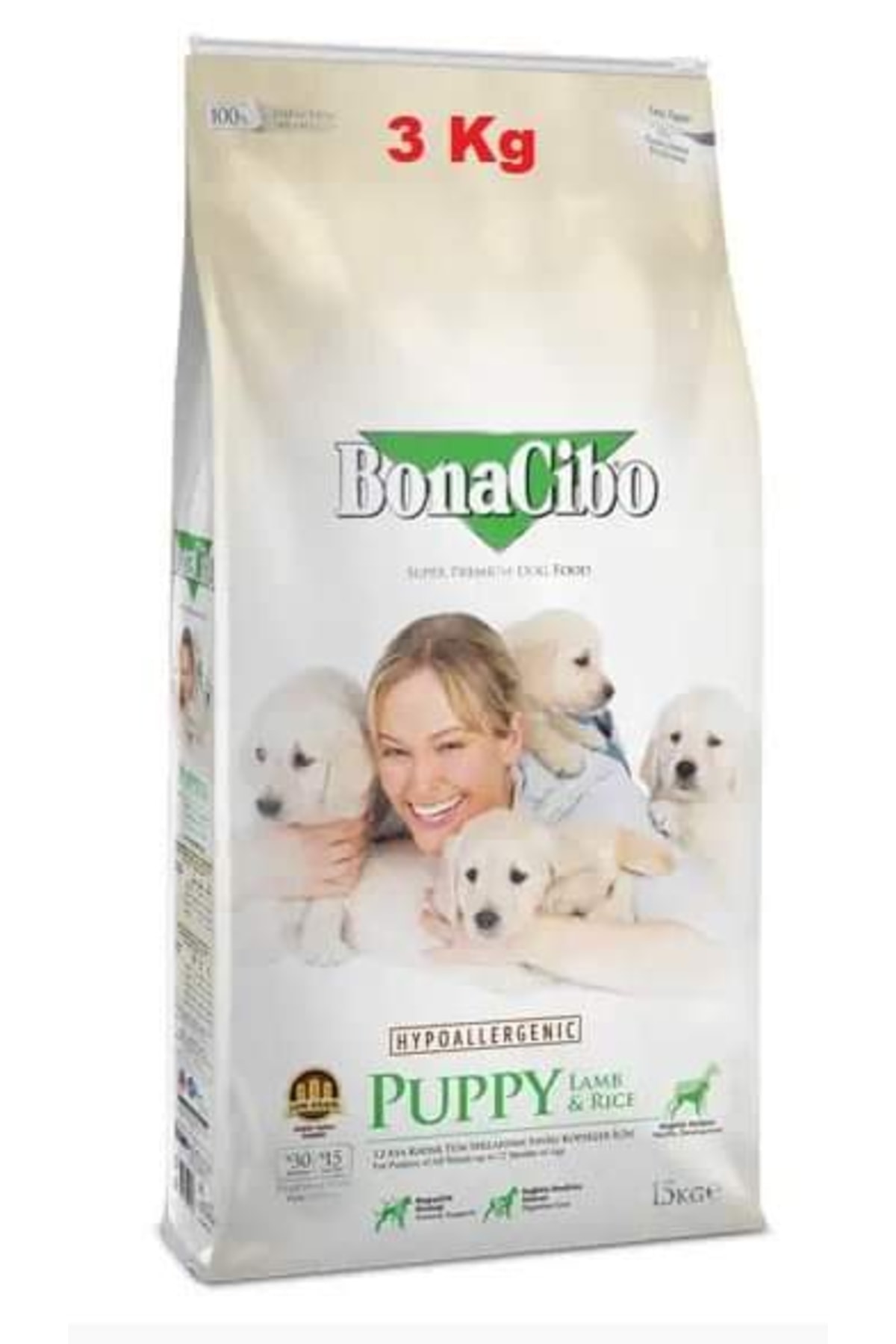 BonaCibo Puppy Lamb - Rice Kuzu Etli ve Pirinçli Yavru Köpek Maması 3 kg