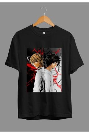 Oversize Death Note Kira (light Yagami) Ve L Anime Karakter Baskılı Özel Tasarım Tişört AKRB0738V