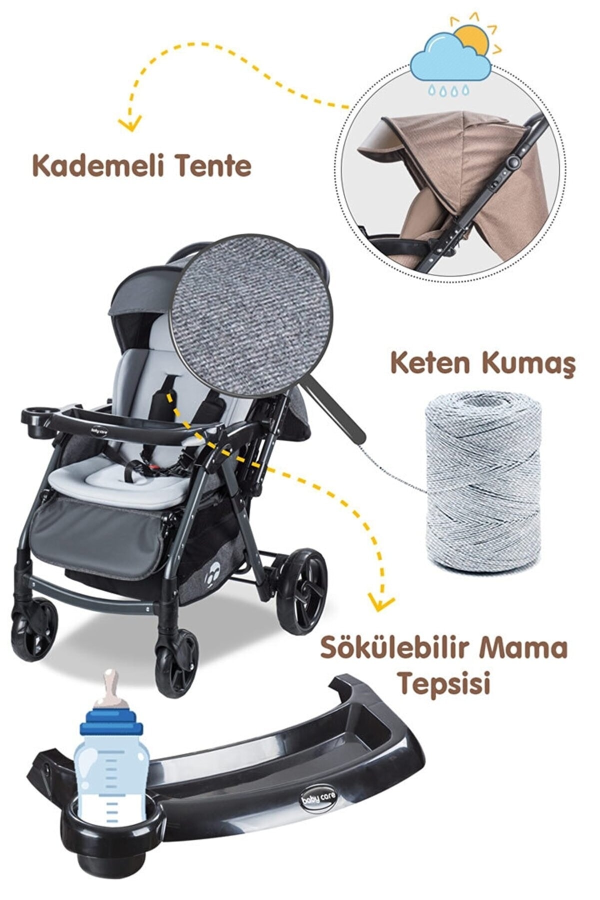 Baby Care Bc500 Combo Maxi Pro Çift Yönlü Puset Gri fotoğrafı 2 (önizleme)