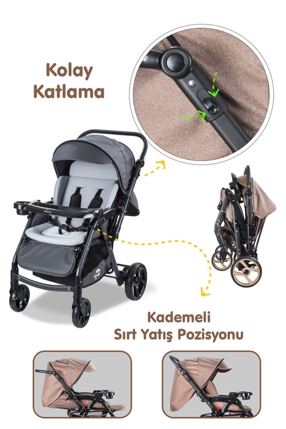 Baby Care Bc500 Combo Maxi Pro Çift Yönlü Puset Gri fotoğrafı 6 (önizleme)