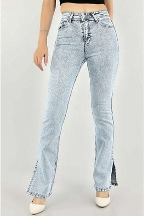 Galina Mavi Jeans Yandan Yırtmaçlı Denim Rikralı Pantolon SLS300