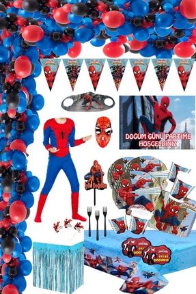 Spiderman Örümcek Adam Parti Malzemeleri Kostümlü 8 Kişilk Party Seti Spıderman Lüxs Set spıdermankostümlüset