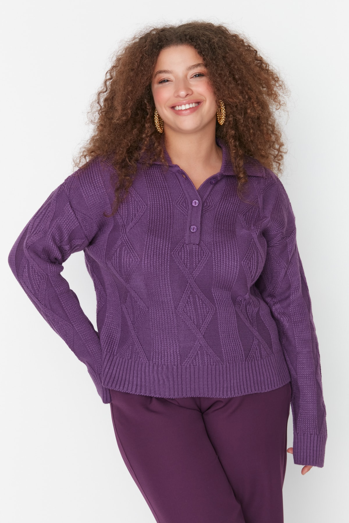 Trendyol Curve Große Größen in Pullover Lila Regular Fit