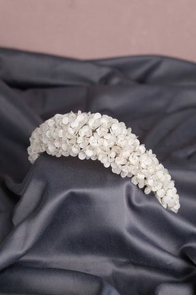 En Güzel Gelinlere Özel Beyaz Mine Çiçek Motifli Peri Gelin Kına Tacı BRIDETAC-1187