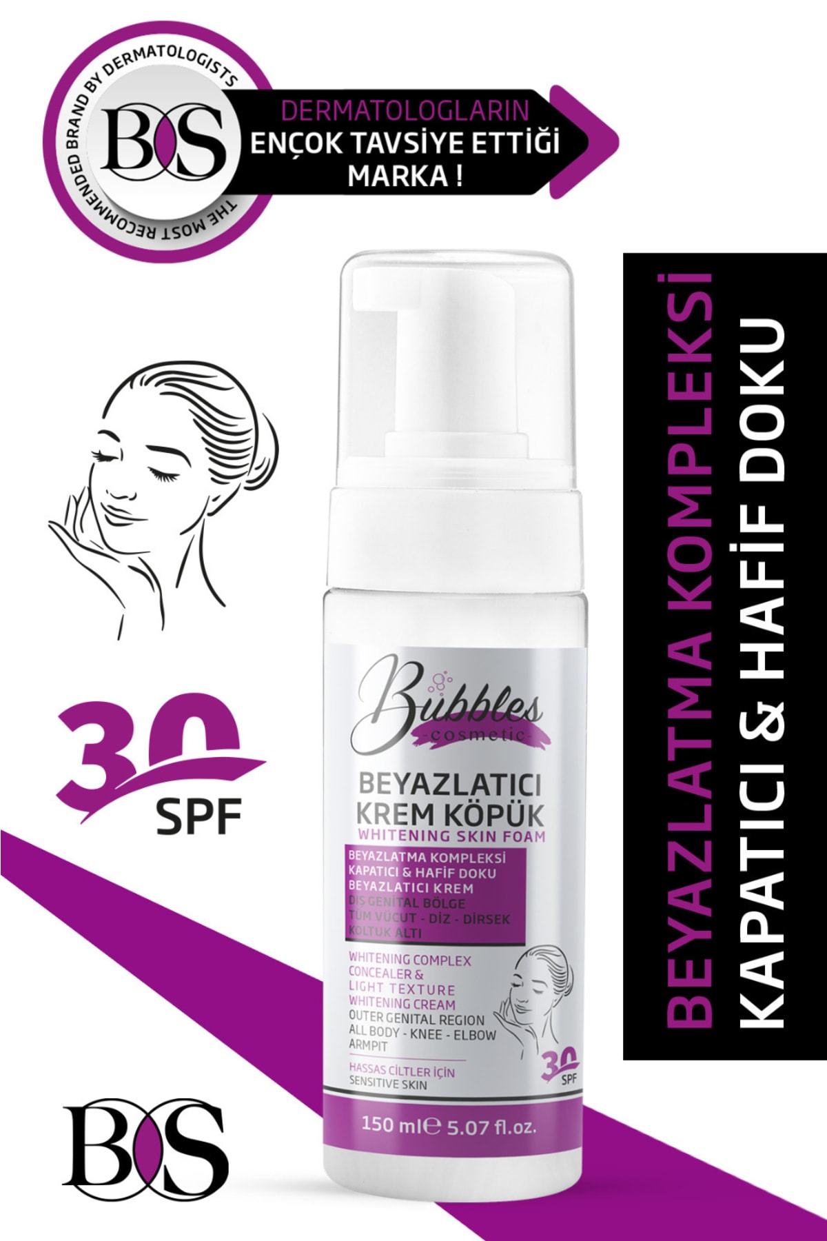 Cilt Beyazlatıcı Krem 30+ Spf- Kararma Leke Karşıtı Aydınlatıcı Parlatıcı Etkili 150 Ml — bsbubbles beyazlatıcı — تصویر 4 از 6