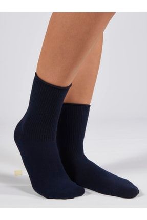 Lacivert Modal Derbili Lastiksiz Dikişsiz Kadın Soket Çorap 11189-43