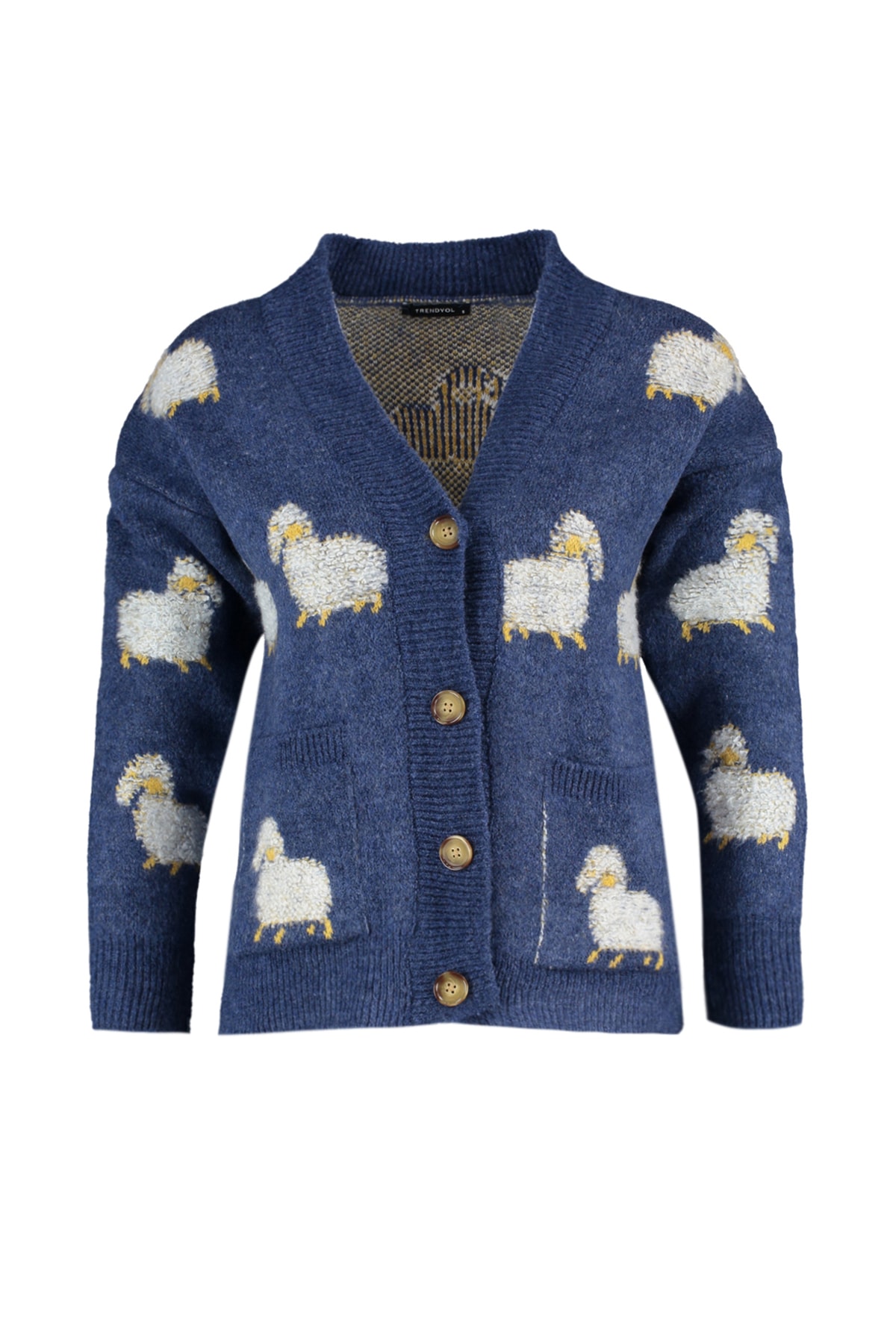 Trendyolmilla  Mavi Yumuşak Dokulu Kuzu Desenli Triko Hırka TWOAW21HI0476 - Görsel 6